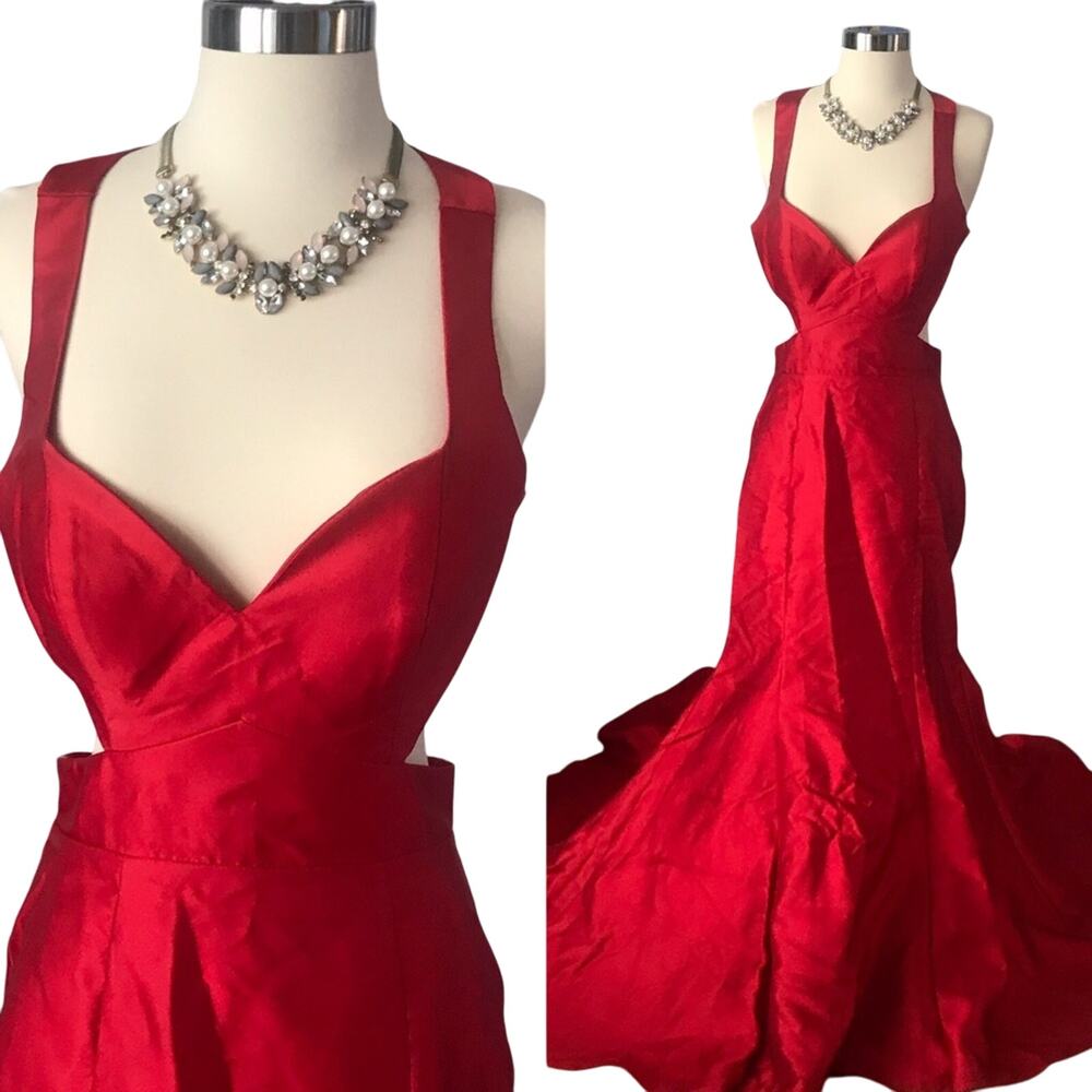 Jovani Red Satin Prom Gown